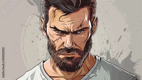 Portrait of handsome aggressive man on grey background