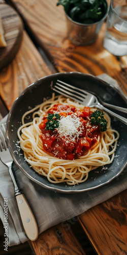 Prato de Espaguete Caseiro com Molho de Tomate