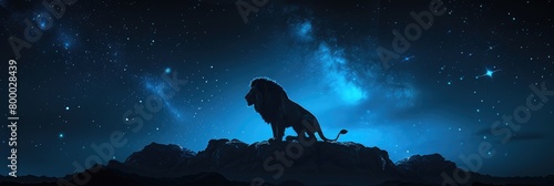 Majestic Lion Silhouette with Galactic Night Sky
