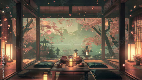Japanese ritual room, magical atmosphere, Japanese aesthetics