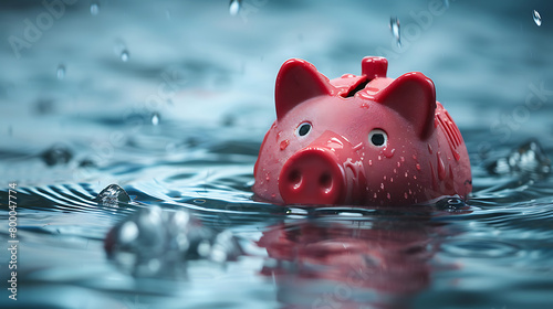 Piggy bank drowning in sea bankruptcy crisis investment failure, budget issue, financial risk, debt problem