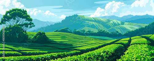 tea plantation. illustration style image. banner