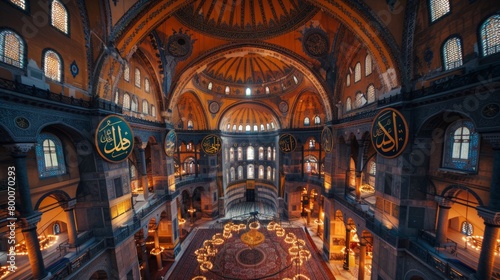 High-angle view of the Blue Mosque in Istanbul, Turkish Islamic architecture