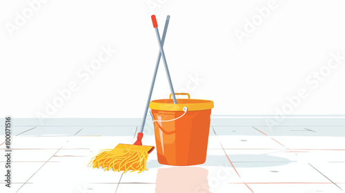 Floor mop with bucket on white background Vector style
