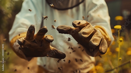 Beekeeper Holding Bees in Bee Suit