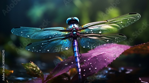 Dragonfly on a flower with blur background