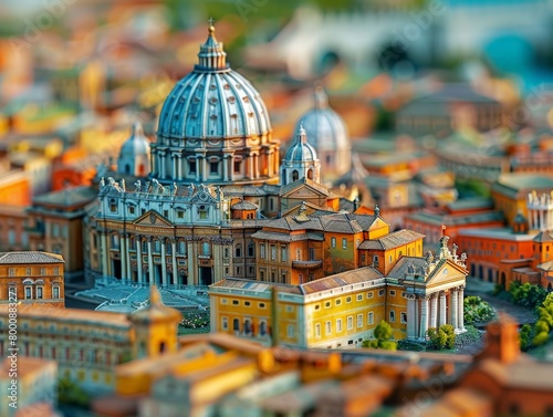 High-magnification view of the Vatican City's intricate architecture, religious center