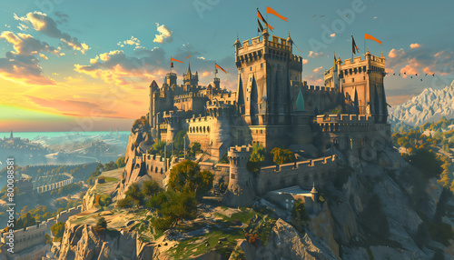 Perched majestically atop a rugged hilltop, a grand castle stands as a testament to bygone eras of kings and knights