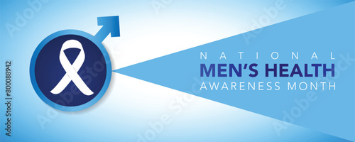 Men health awareness month poster or banner of blue ribbon. Vector no shave symbol for social solidarity event against man Movember healthcare prostate cancer campaign. Takes place in June