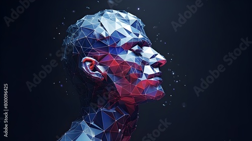  Explore the depths of creativity with a mesmerizing low poly human head, evoking the essence of intelligence and AI, depicted in intricate polygonal wireframe, captured flawlessly in HD resolution 