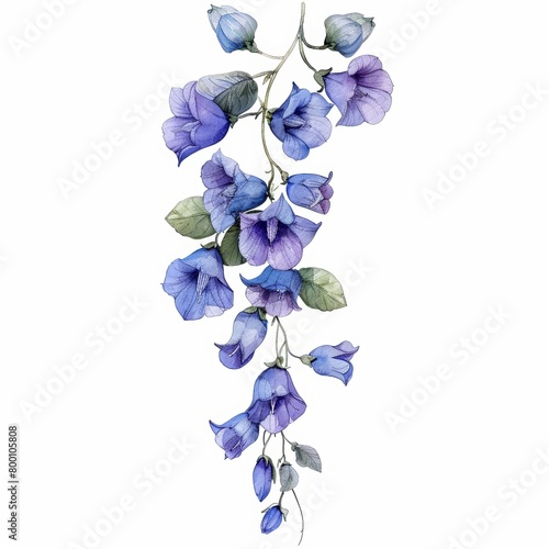 watercolor leaves hanging plant campanula isolated on white background 