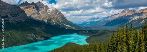 Sky Ballet: White Cumulus Clouds Dancing Over Bow Valley in Banff National Park, Canada - Featuring Peyto Lake's Turquoise Waters in Enchanting 4K image