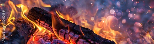A close-up of a bright, crackling bonfire with sparks.