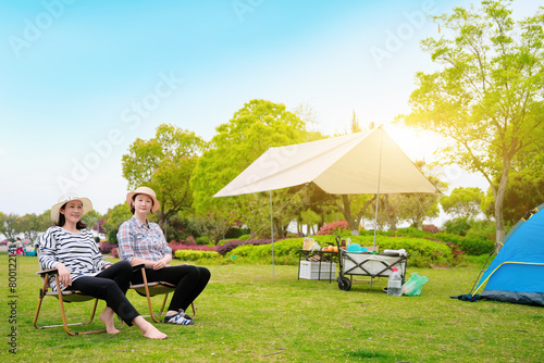 Leisure Time at a Sunny Park Camping Site