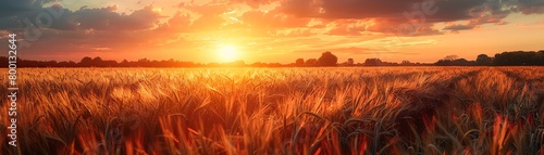 A golden wheat field at sunset