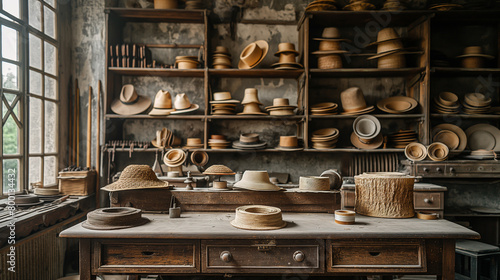 Pictures of the craftsman's workshop, steps in hat production