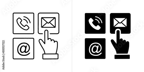 Contact Us editable stroke and solid web icon set. Vector illustration