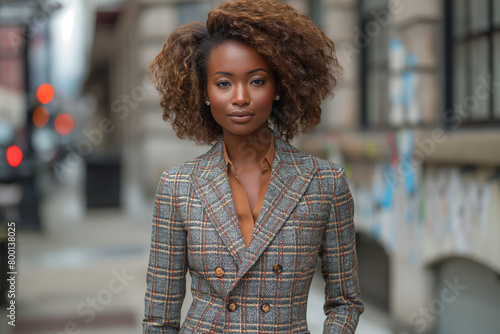 Chic Corporate Chic: A fashion-forward professional showcases their impeccable sense of style in a modern power suit with bold patterns and vibrant colors. Paired with statement ac