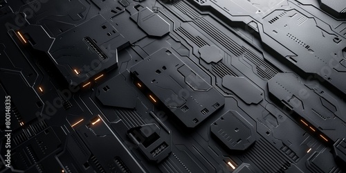 Black, Tech Background with Futuristic 3D Panels. Dark, Sci-Fi style.