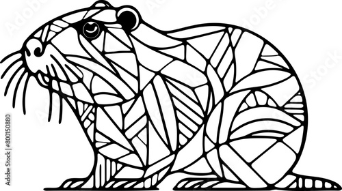 Animal mandala castor ou ragondin dessin animé style cartoon pour page ou livre de coloriage pour enfant. Isolé du fond, dessin au trait noir totalement transparent et prêt a colorier et ajuster