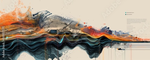 Dynamic abstract artwork depicting seismic survey data visualization in vivid colors