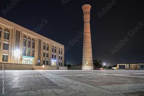 Vobkent Minaret at night, in the Bukhara region of Uzbekistan in Central Asia