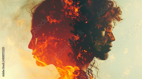 man and woman in flames, hell fun glowing portrait creativity, double exposure
