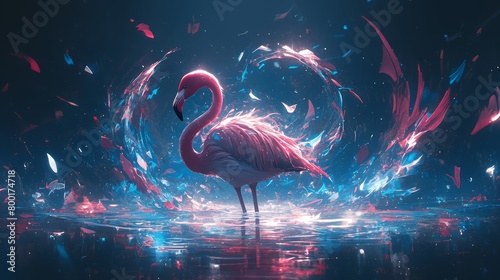 Flamingo gracefully wading through the shallow waters of a tropical lagoon