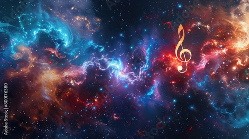 Abstract and Space Abstract music background with treble clef and notes in space,Glowing music sheets notes on beautiful lights bokeh background, Abstract Background with Music notes 
