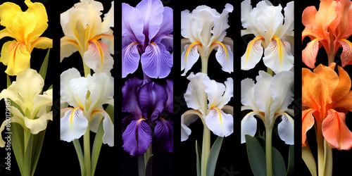 The proud stance of a gladiolus flower a seven different colour totem of bold black colors in background 