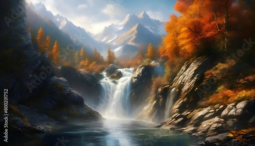 Landschaft Herbst Berg Wasserfall. Wallpaper für den Computer.