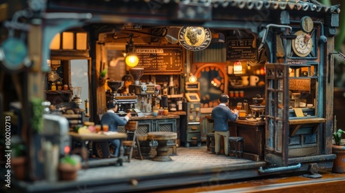 A miniature coffee shop with incredible detail.