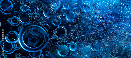 A dynamic image capturing vivid, layered circles and polygons against a rich blue background, photographed with high-resolution camera techniques to enhance the visual complexity