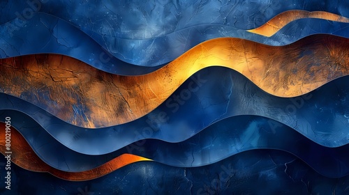 Abstract Composition: Blue Depths and Luxe Gold
