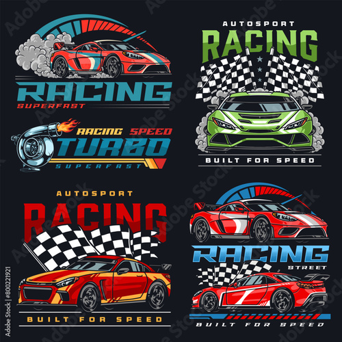 Street racing colorful set flyers