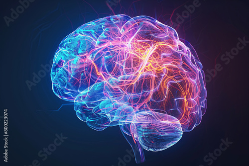 3D illustration of human brain on black background 