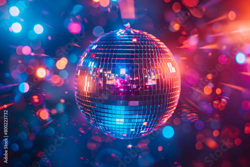 Shimmering Disco Ball Sphere with Vibrant Lights: Perfect Party Night Wallpaper with Room for Text
