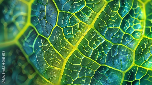 Microscopic view of a leafs stomata, hyperreal style, high contrast and sharp focus, side angle
