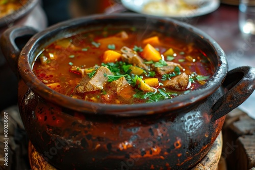 Hungarian soup cooked in a pot