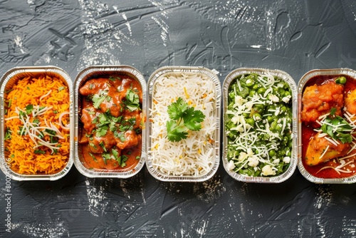 Indian takeaway dishes served in foil containers