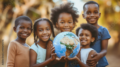 Crianças afro segurando um globo 