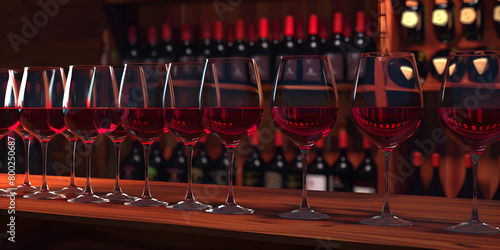 glass of wine, glass of wine in a bar, Glass of wine on bar in pub stock