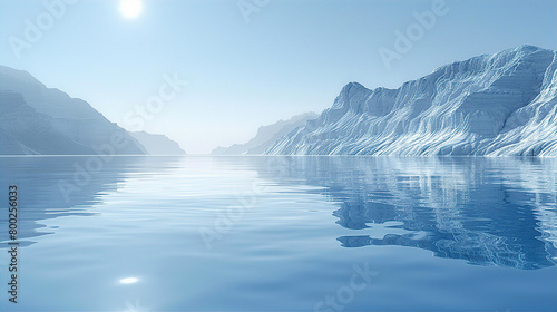 Beautiful Arctic morning with icebergs and calm water 