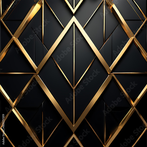 Elegant black and gold geometric backdrop with a metallic sheen, embodying contemporary aesthetics. Ideal for elevating modern design endeavors