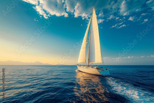 Luxury yacht with white sails on the sea