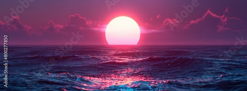 A retro sun rising over an ocean in the style of digital grid