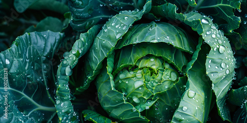 A green cabbage with water drops on it....... 