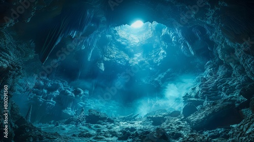 A cave diver explores a submerged cave system, aware of the limited air supply and the dangers of getting lost in the darkness