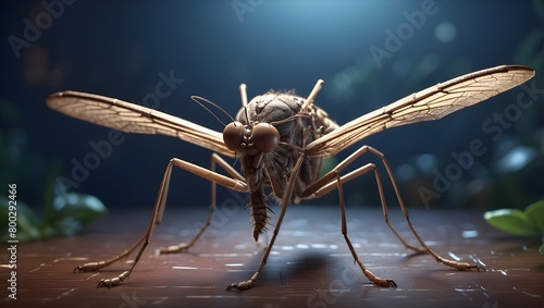 A detailed and visually stunning prompt featuring a realistic, 3D rendered mosquito, with intricate textures and lighting.