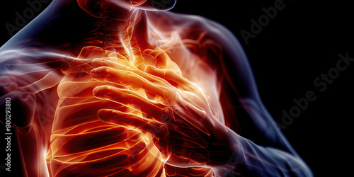 Sternal Fracture: The Chest Pain and Difficulty Breathing - Visualize a person holding their chest with a grimace, indicating pain and tenderness in the sternum